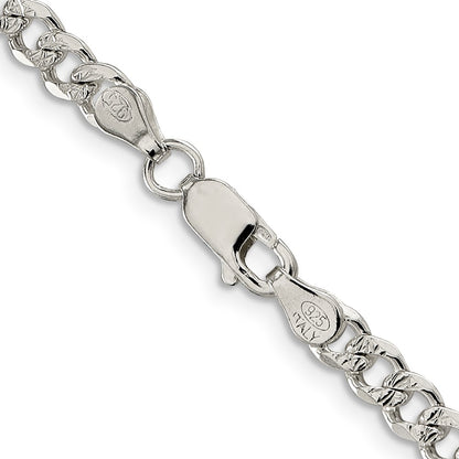 22 Inch Sterling Silver 4.5mm Pave Curb Chain Necklace