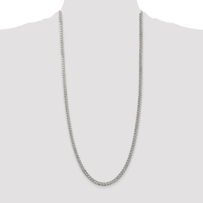 30 Inch Sterling Silver 4.5mm Pave Curb Chain Necklace