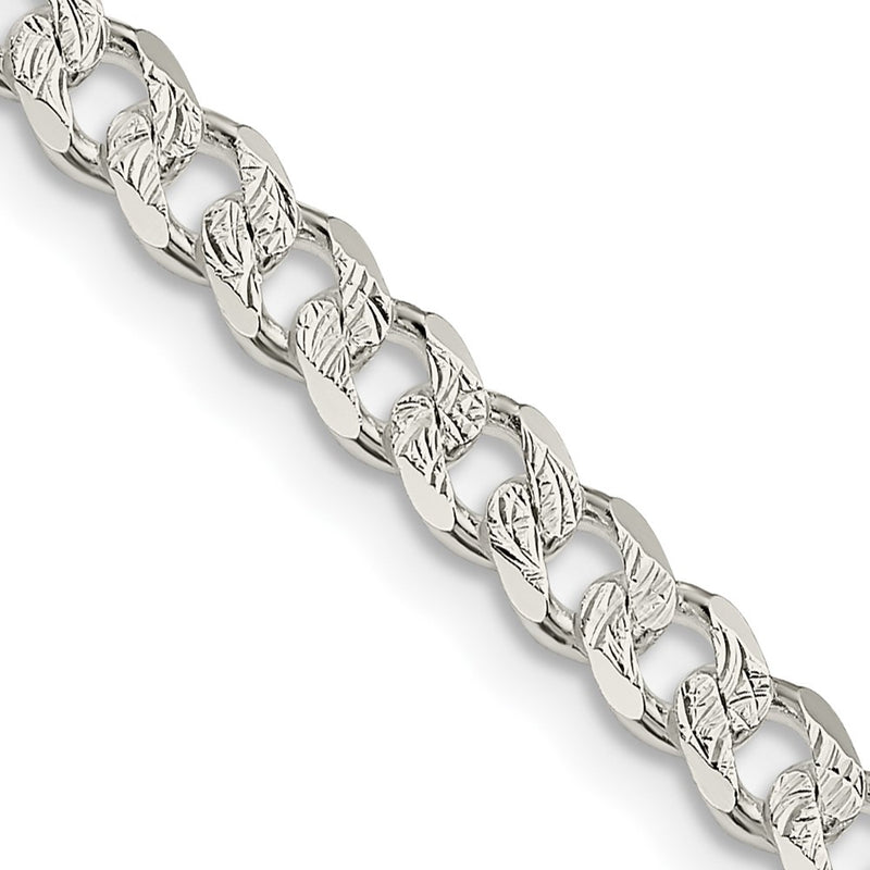 30 Inch Sterling Silver 4.5mm Pave Curb Chain Necklace