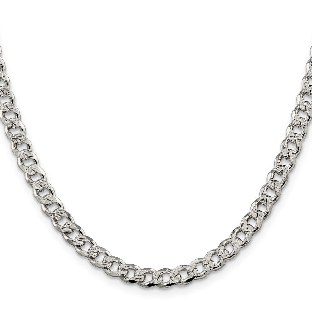 30 Inch Sterling Silver 5.5mm Pave Curb Chain Necklace