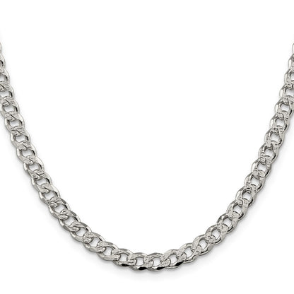 30 Inch Sterling Silver 5.5mm Pave Curb Chain Necklace