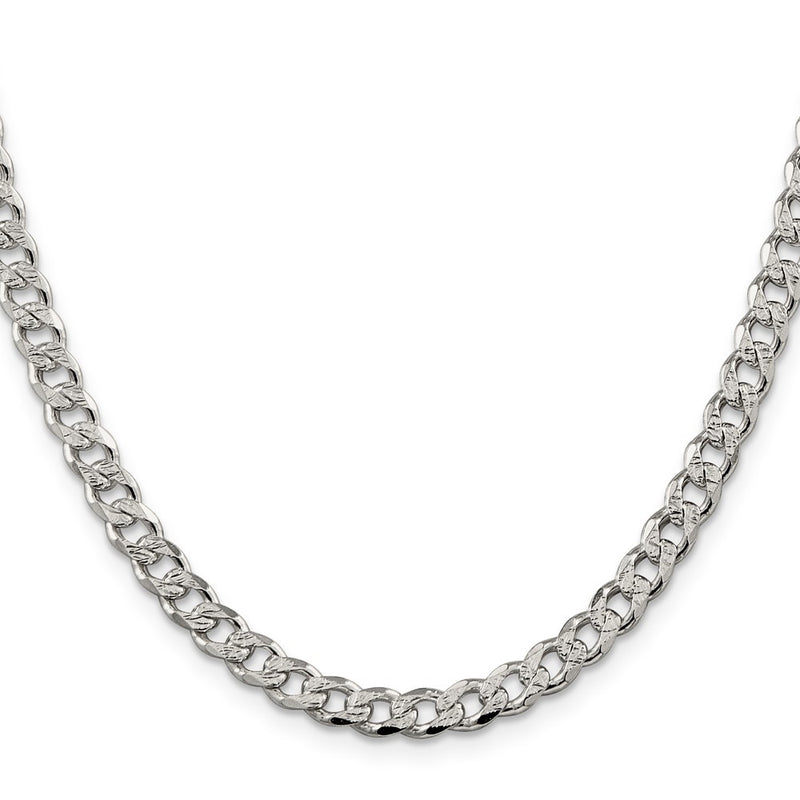 30 Inch Sterling Silver 5.5mm Pave Curb Chain Necklace