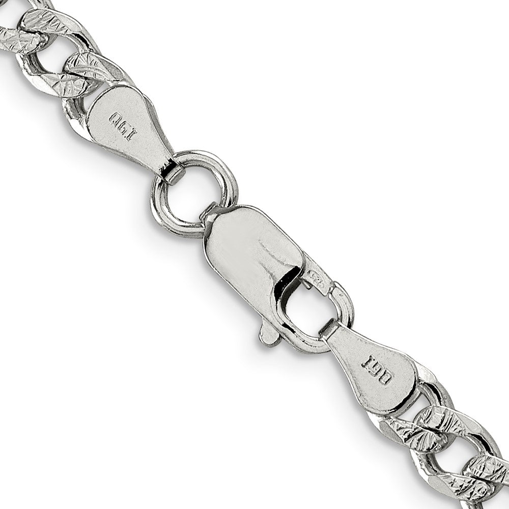 30 Inch Sterling Silver 5.5mm Pave Curb Chain Necklace