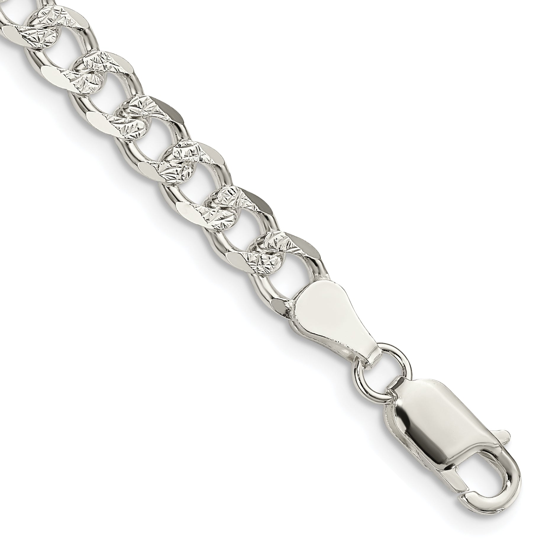 7 Inch Sterling Silver 5.5mm Pav Curb Chain