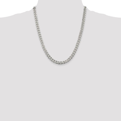 22 Inch Sterling Silver 7mm Pav Curb Chain Necklace