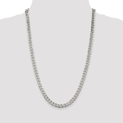 26 Inch Sterling Silver 7mm Pav Curb Chain Necklace