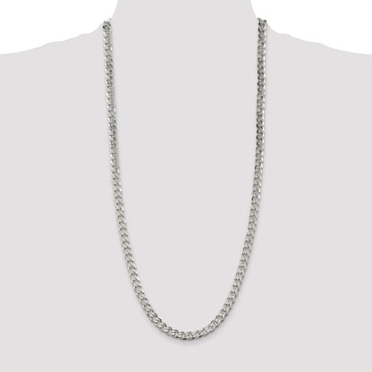 30 Inch Sterling Silver 7mm Pave Curb Chain Necklace