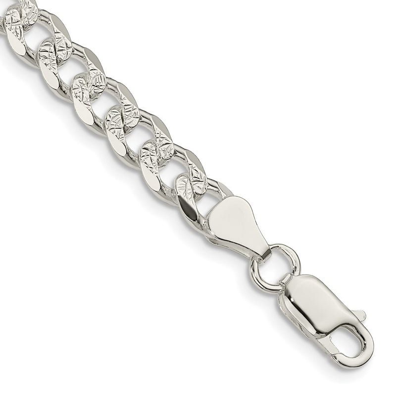 9 Inch Sterling Silver 7mm Pave Curb Chain Bracelet