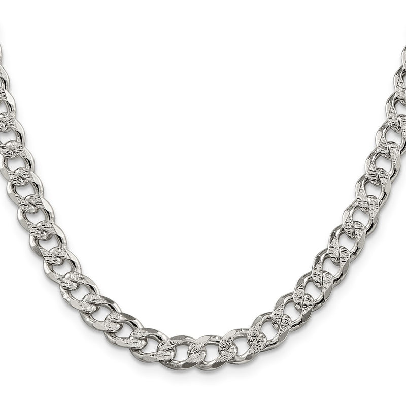 20 Inch Sterling Silver 7.5mm Pav Curb Chain Necklace
