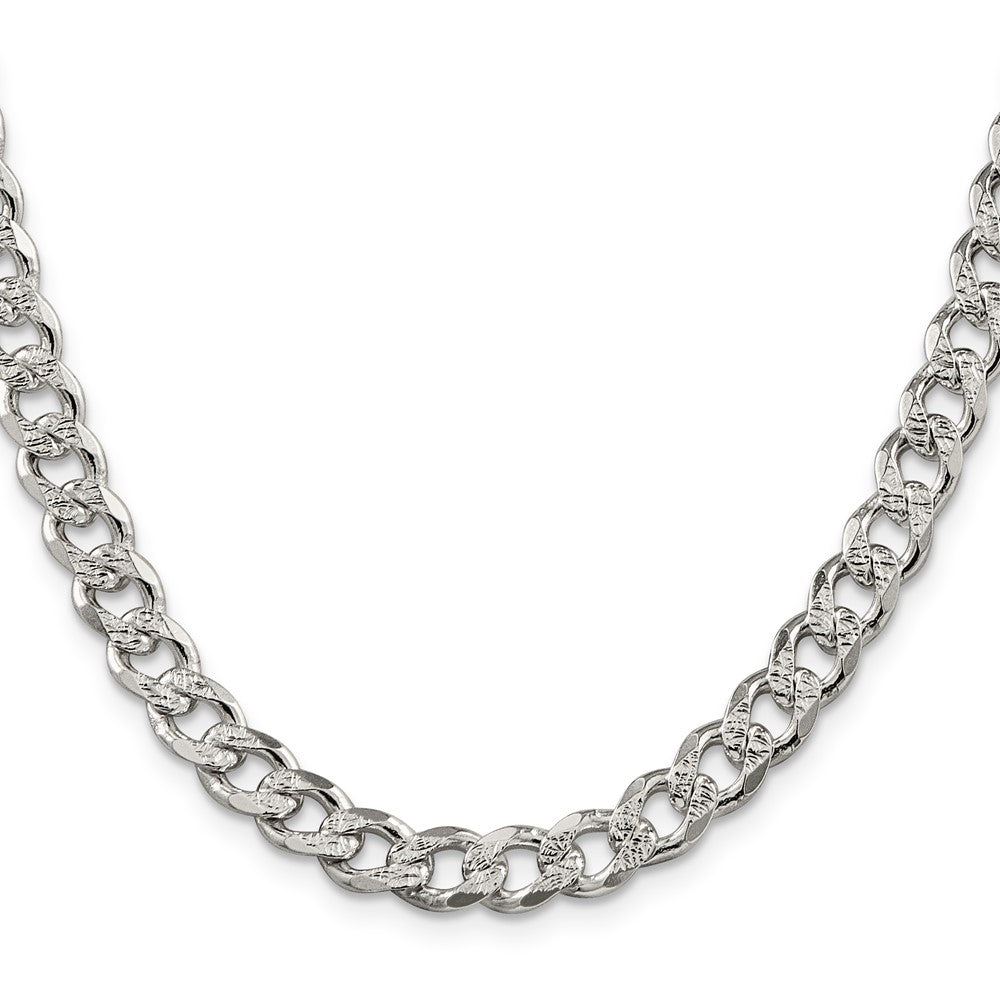 26 Inch Sterling Silver 7.5mm Pav Curb Chain Necklace