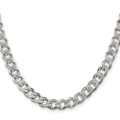 26 Inch Sterling Silver 7.5mm Pav Curb Chain Necklace