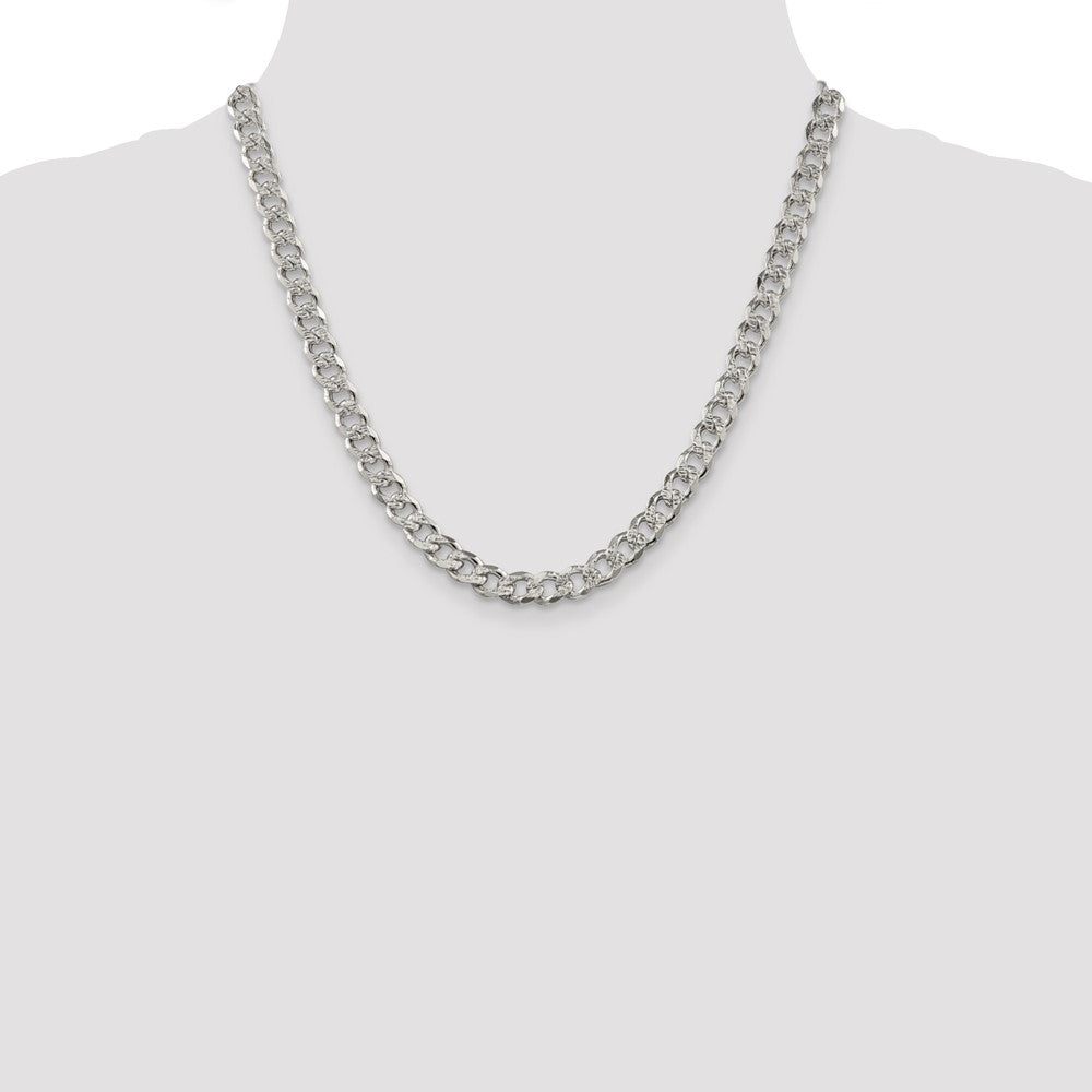 20 Inch Sterling Silver 7.5mm Pav Curb Chain Necklace