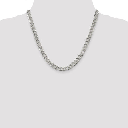 20 Inch Sterling Silver 7.5mm Pav Curb Chain Necklace
