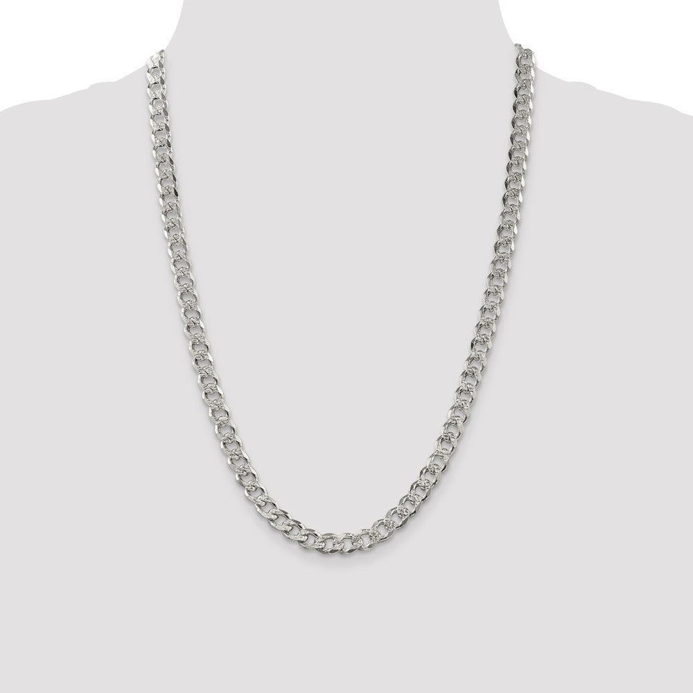 24 Inch Sterling Silver 7.5mm Pav Curb Chain Necklace
