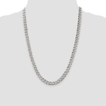 24 Inch Sterling Silver 7.5mm Pav Curb Chain Necklace