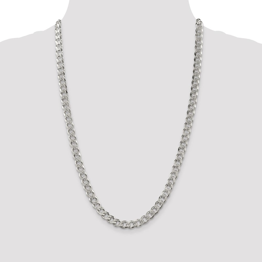 26 Inch Sterling Silver 7.5mm Pav Curb Chain Necklace