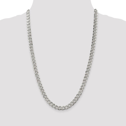 26 Inch Sterling Silver 7.5mm Pav Curb Chain Necklace