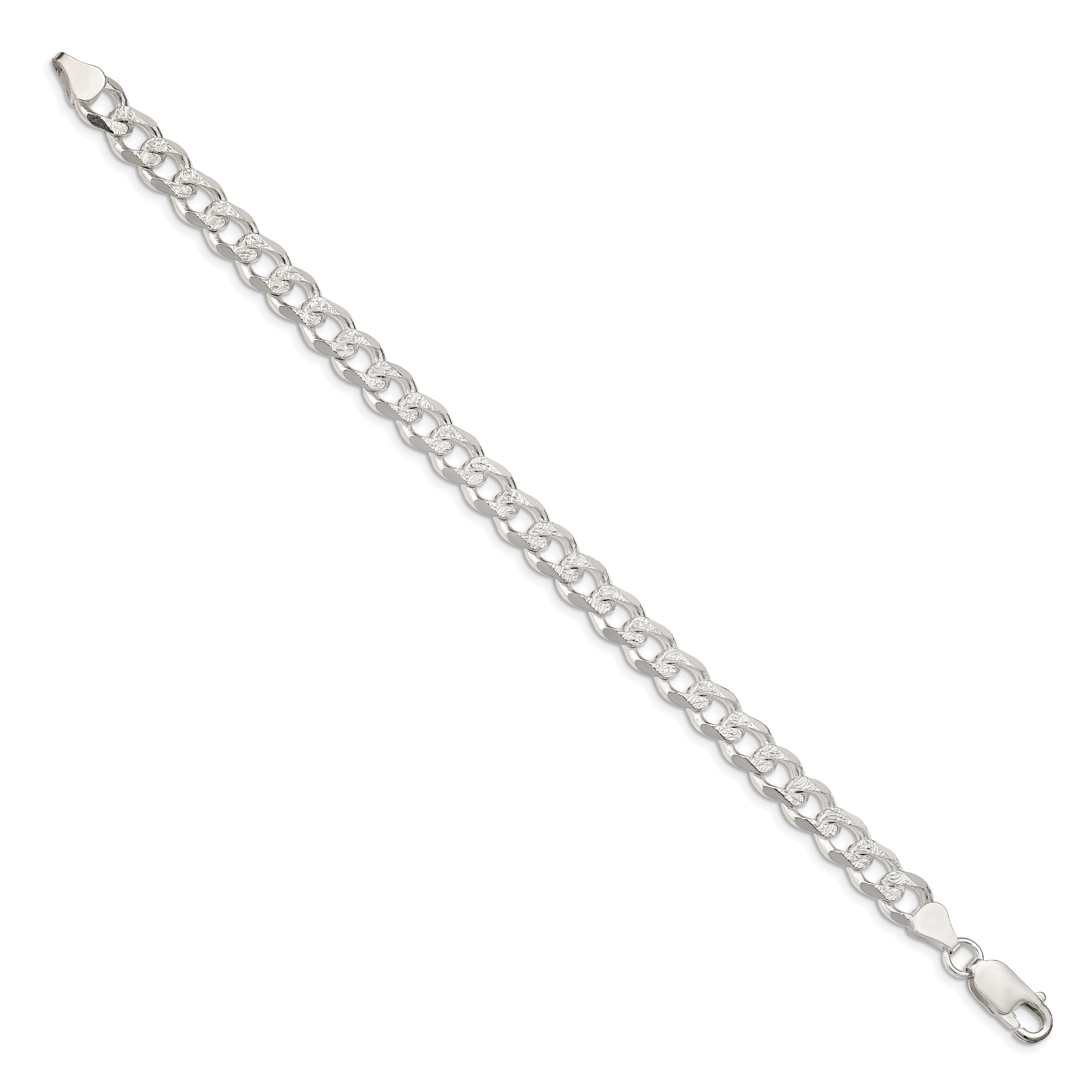 7 Inch Sterling Silver 7.5mm Pav Curb Chain