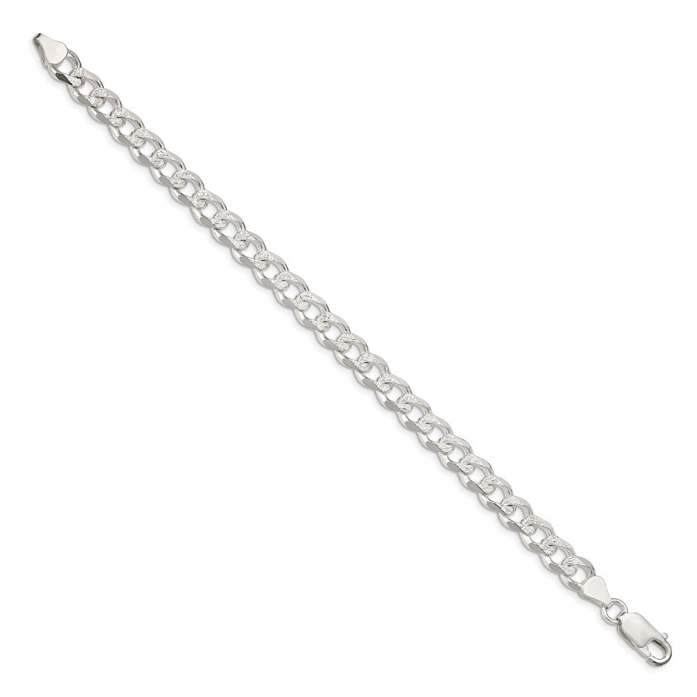 7 Inch Sterling Silver 7.5mm Pav Curb Chain Bracelet