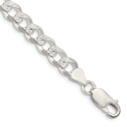 7 Inch Sterling Silver 7.5mm Pav Curb Chain