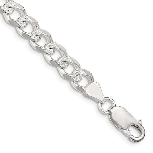 7 Inch Sterling Silver 7.5mm Pav Curb Chain