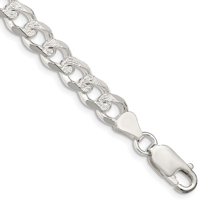 7 Inch Sterling Silver 7.5mm Pav Curb Chain Bracelet