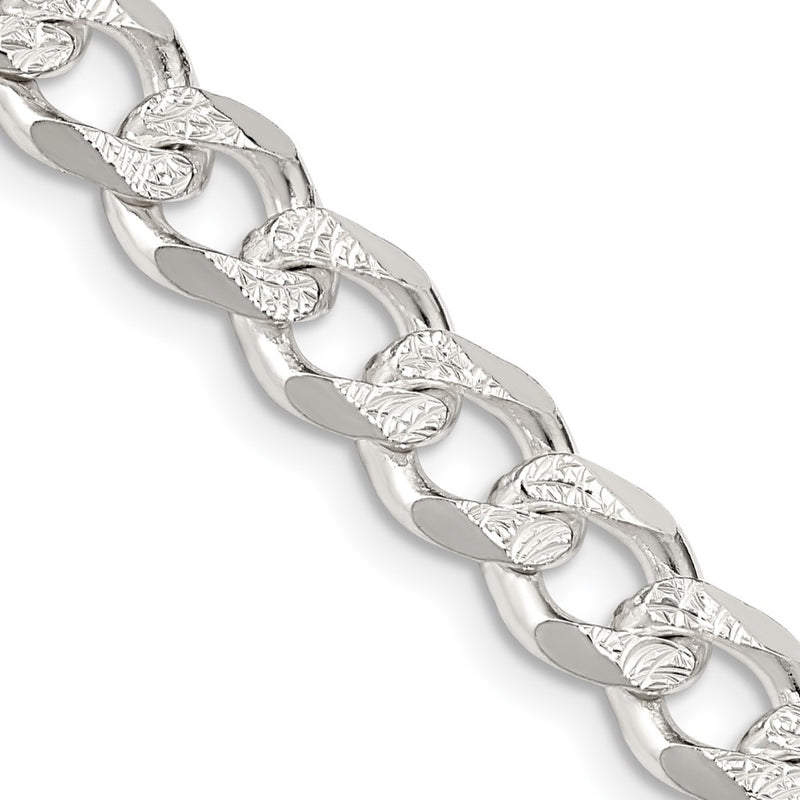 20 Inch Sterling Silver 7.5mm Pav Curb Chain Necklace
