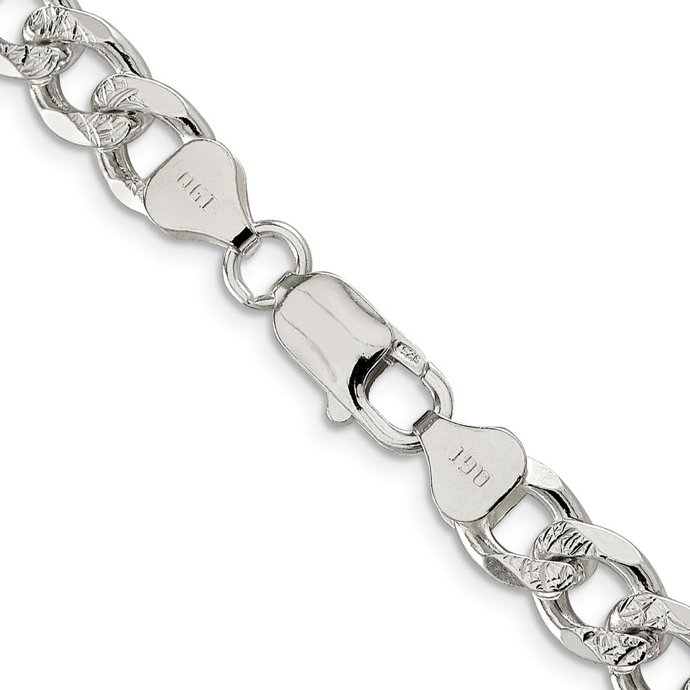 22 Inch Sterling Silver 8.3mm Pav Curb Chain Necklace