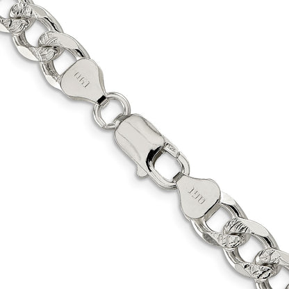 22 Inch Sterling Silver 8.3mm Pav Curb Chain Necklace