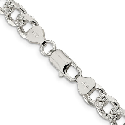 24 Inch Sterling Silver 8.3mm Pav Curb Chain Necklace