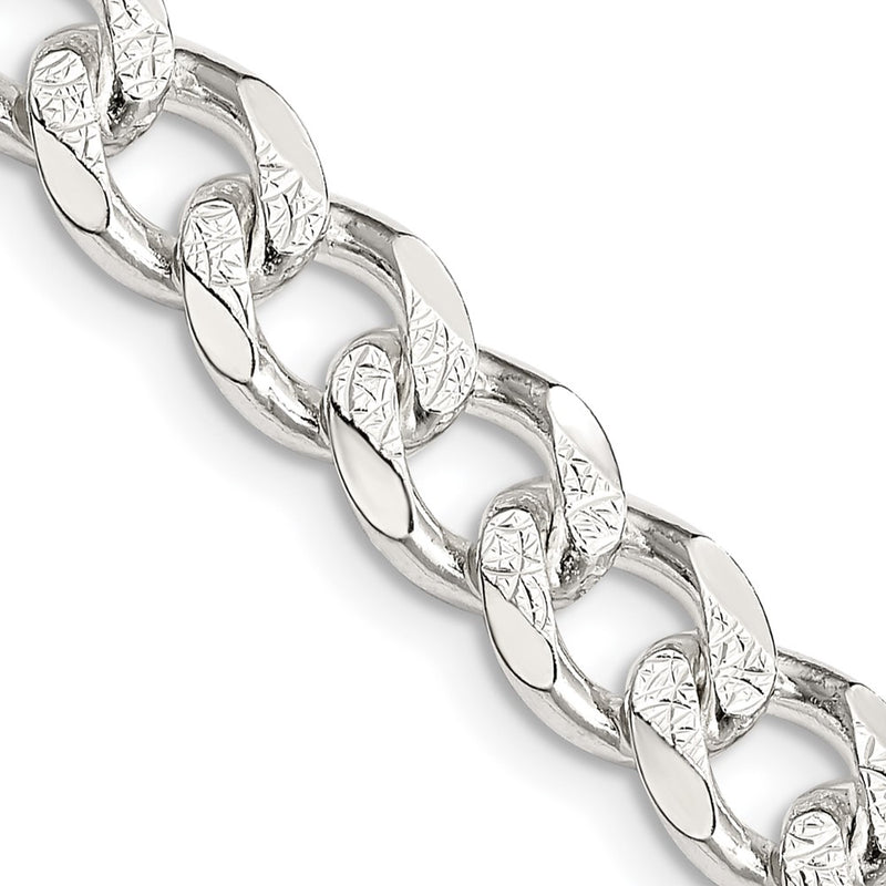 26 Inch Sterling Silver 8.3mm Pav Curb Chain Necklace