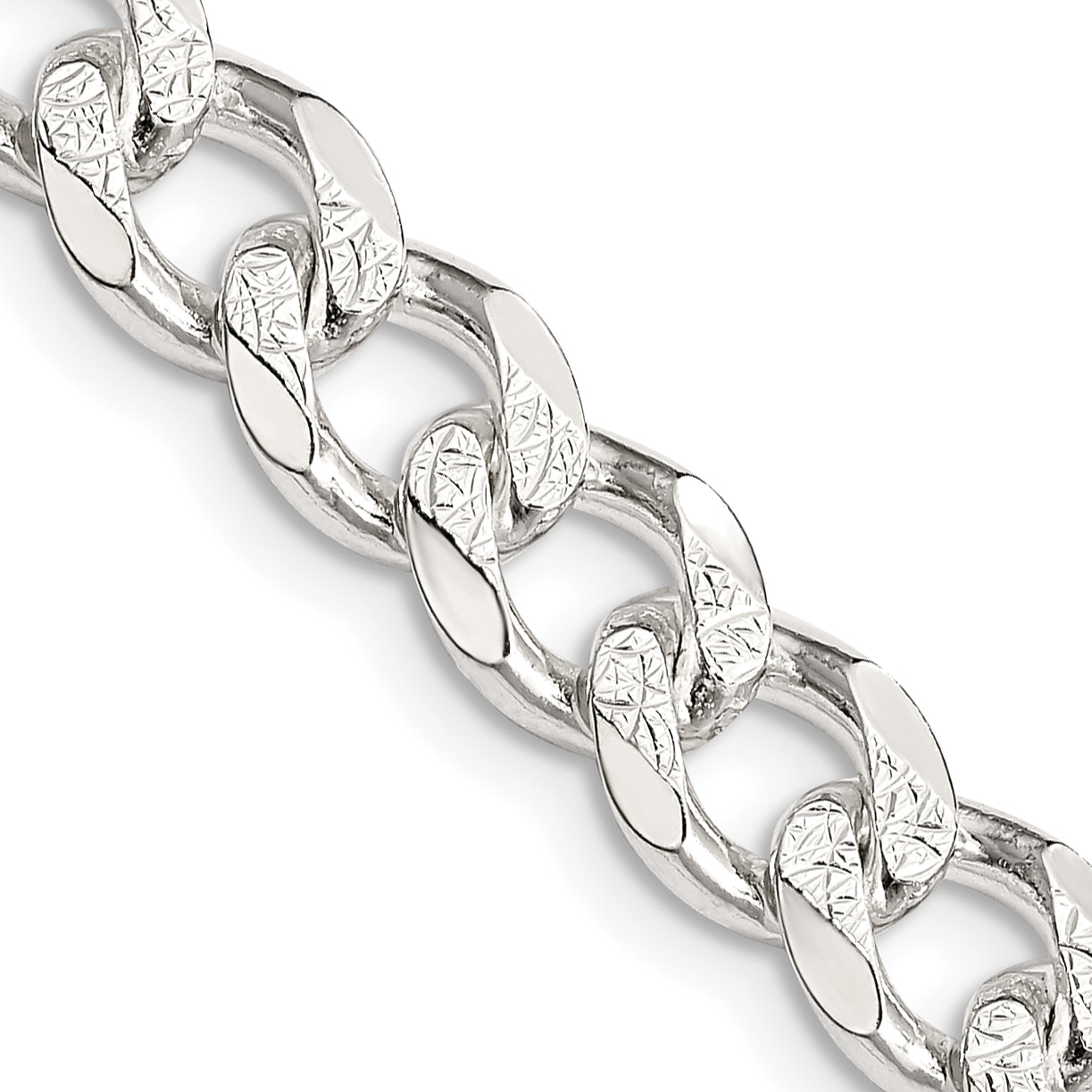 24 Inch Sterling Silver 8.3mm Pav Curb Chain Necklace