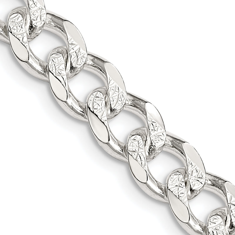24 Inch Sterling Silver 8.3mm Pav Curb Chain Necklace