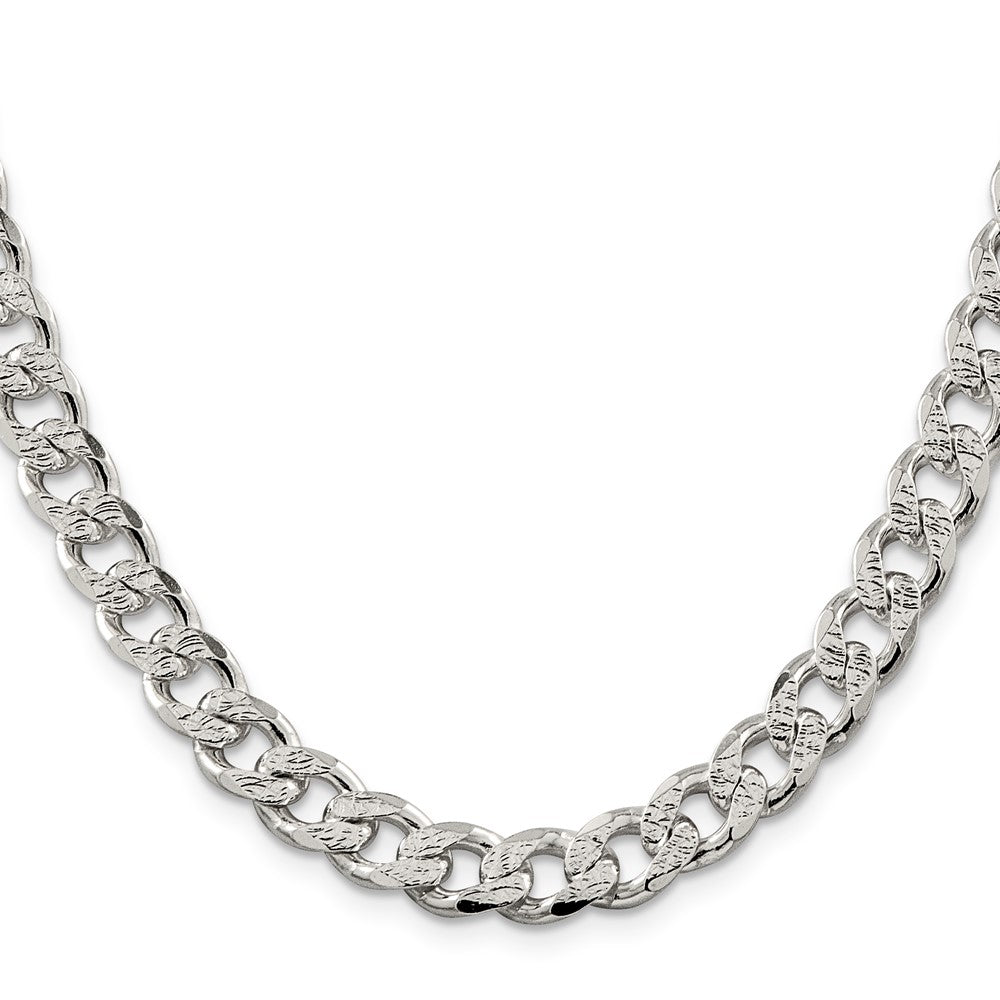 24 Inch Sterling Silver 9.3mm Pav Curb Chain Necklace