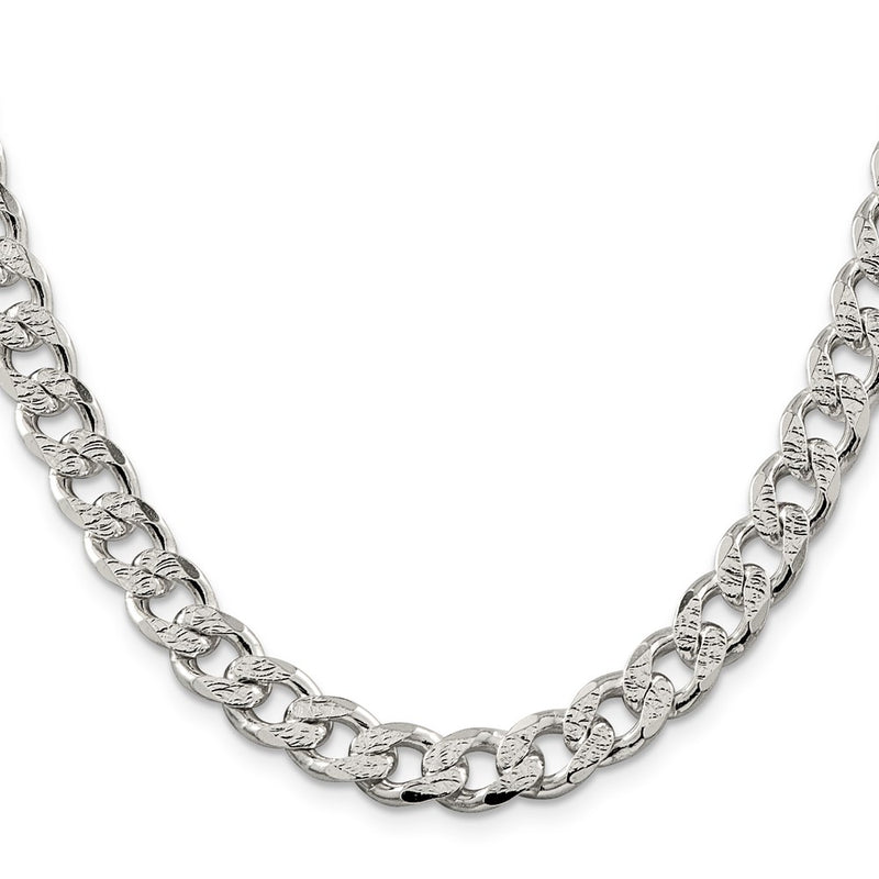 20 Inch Sterling Silver 9.3mm Pav Curb Chain Necklace