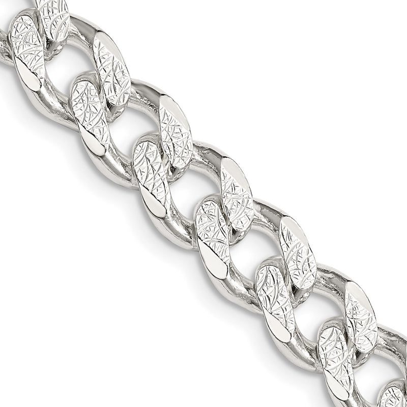 24 Inch Sterling Silver 9.3mm Pav Curb Chain Necklace