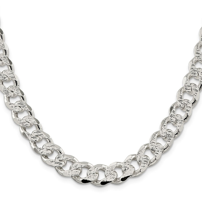 20 Inch Sterling Silver 11.0mm Pav Curb Chain Necklace