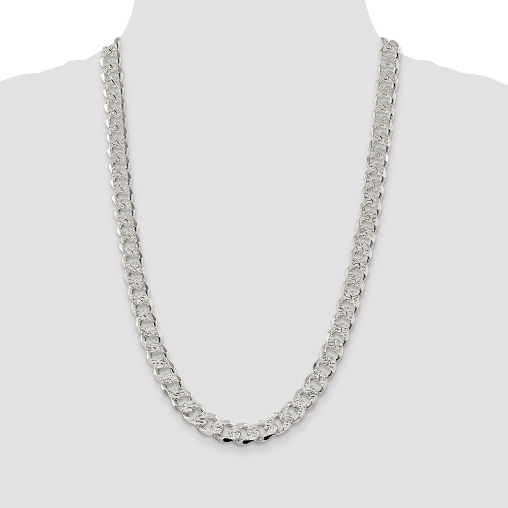 26 Inch Sterling Silver 11.0mm Pav Curb Chain Necklace