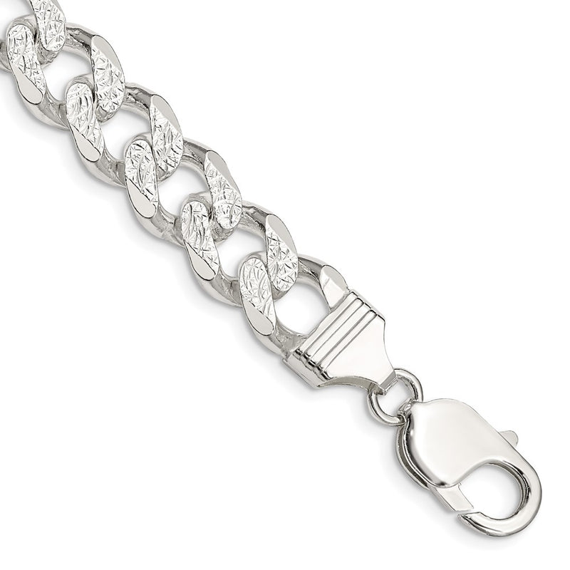 8 Inch Sterling Silver 11.0mm Pav Curb Chain Bracelet