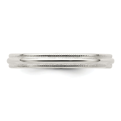 Sterling Silver Rhodium Plated 3mm Comfort Fit Milgrain Size 4.5 Band (Size 4.5 Only)