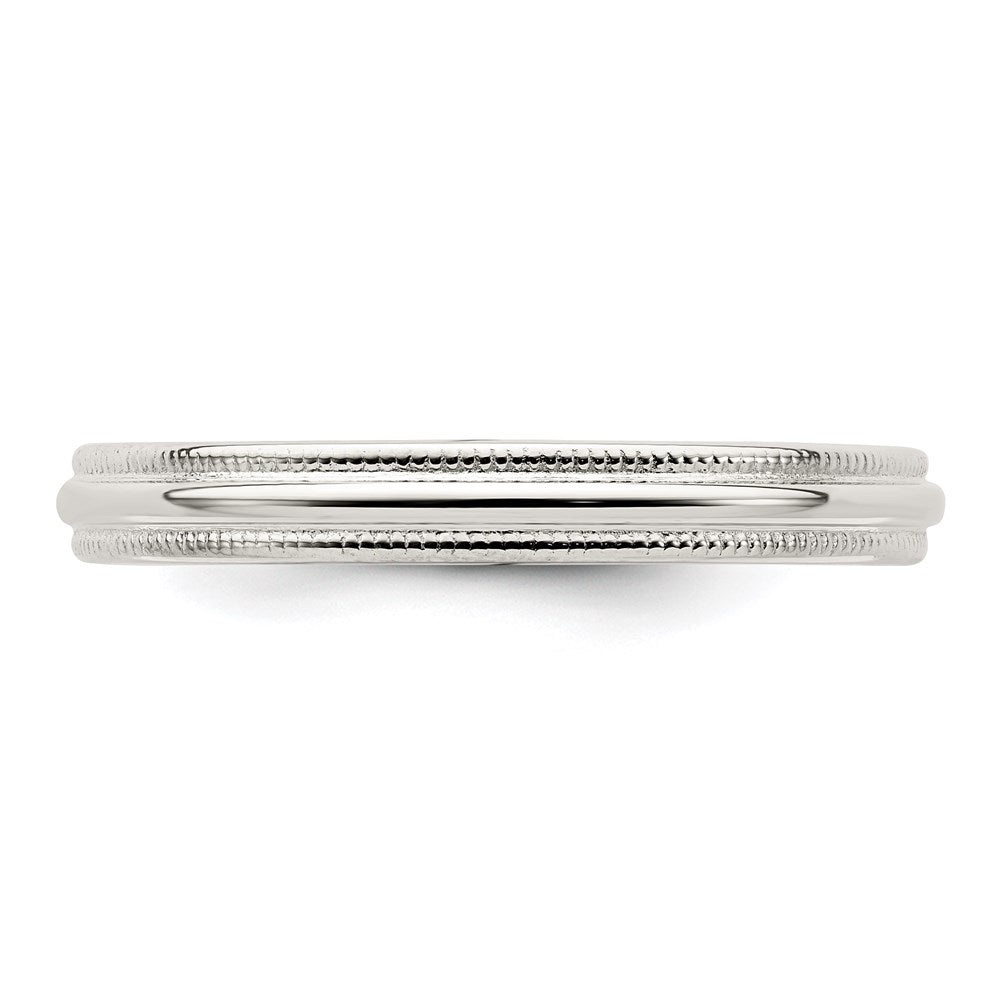 Sterling Silver Rhodium Plated 3mm Comfort Fit Milgrain Size 4.5 Band (Size 4.5 Only)