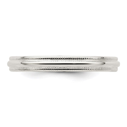 Sterling Silver Rhodium Plated 3mm Comfort Fit Milgrain Size 4.5 Band (Size 4.5 Only)