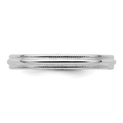 Sterling Silver Rhodium Plated 3mm Comfort Fit Milgrain Size 4.5 Band (Size 4.5 Only)
