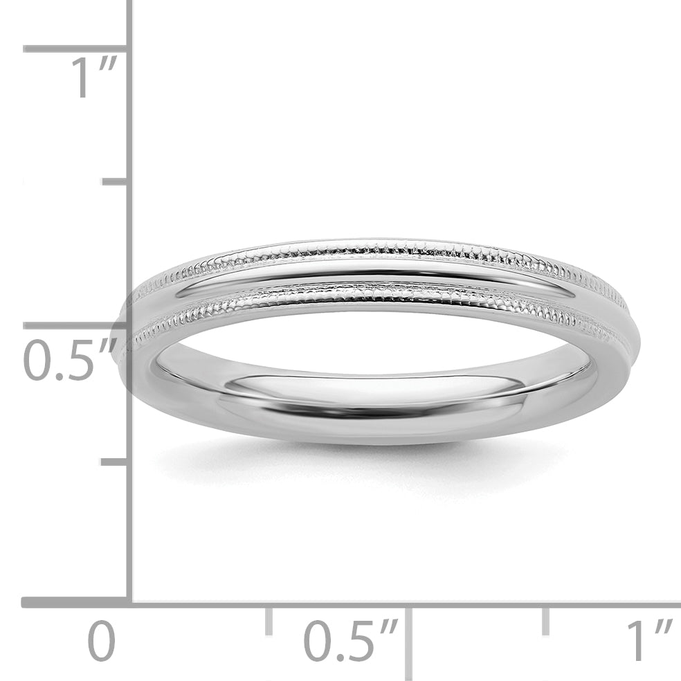 Sterling Silver Rhodium Plated 3mm Comfort Fit Milgrain Size 4.5 Band (Size 4.5 Only)