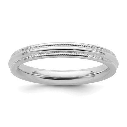 Sterling Silver Rhodium Plated 3mm Comfort Fit Milgrain Size 4.5 Band (Size 4.5 Only)