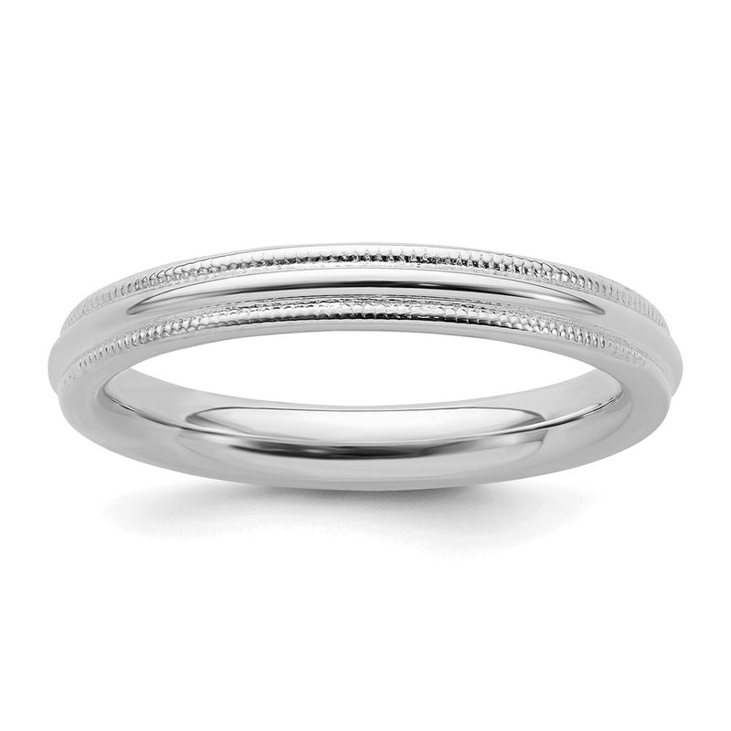 Sterling Silver Rhodium Plated 3mm Comfort Fit Milgrain Size 4.5 Band (Size 4.5 Only)