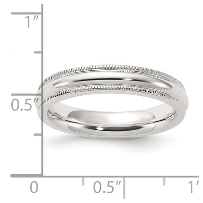 Sterling Silver 4mm Comfort Fit Half Round Milgrain Size 10 Band