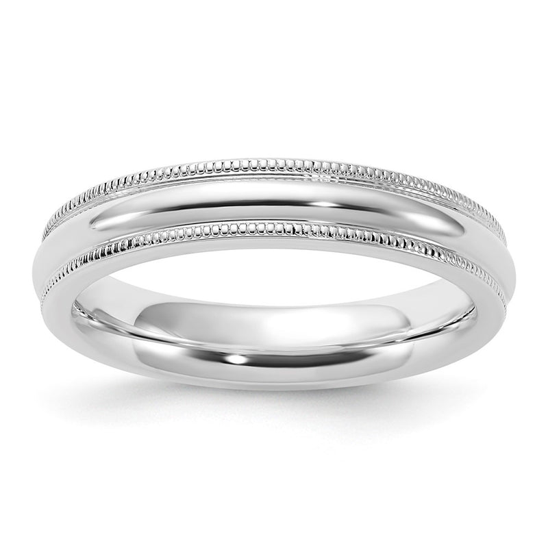 Sterling Silver Rhodium-Plated 4mm Milgrain Comfort Fit Band