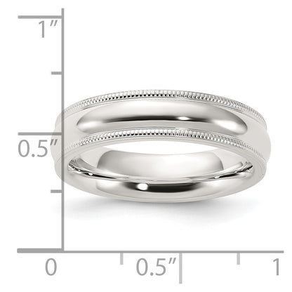 Sterling Silver 5mm Comfort Fit Half Round Milgrain Size 13 Band