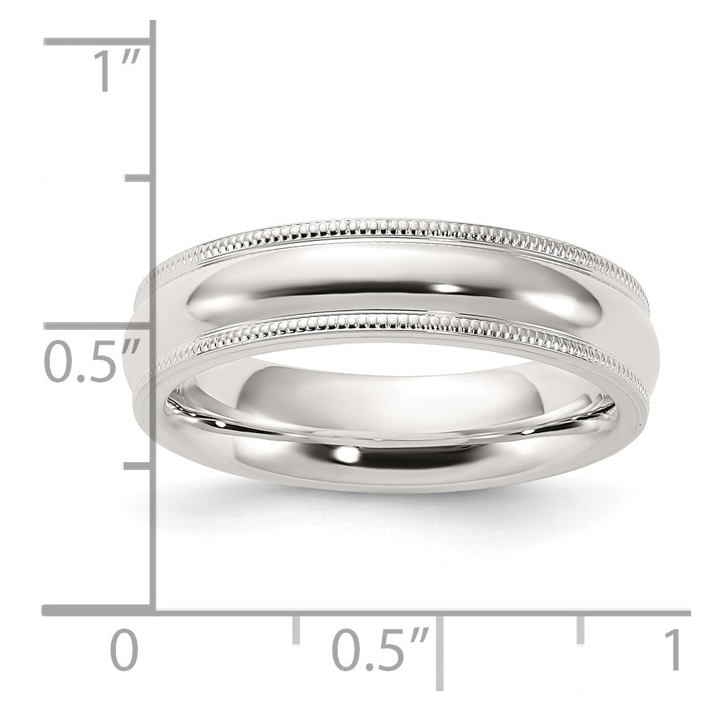 Sterling Silver 5mm Comfort Fit Half Round Milgrain Size 6 Band